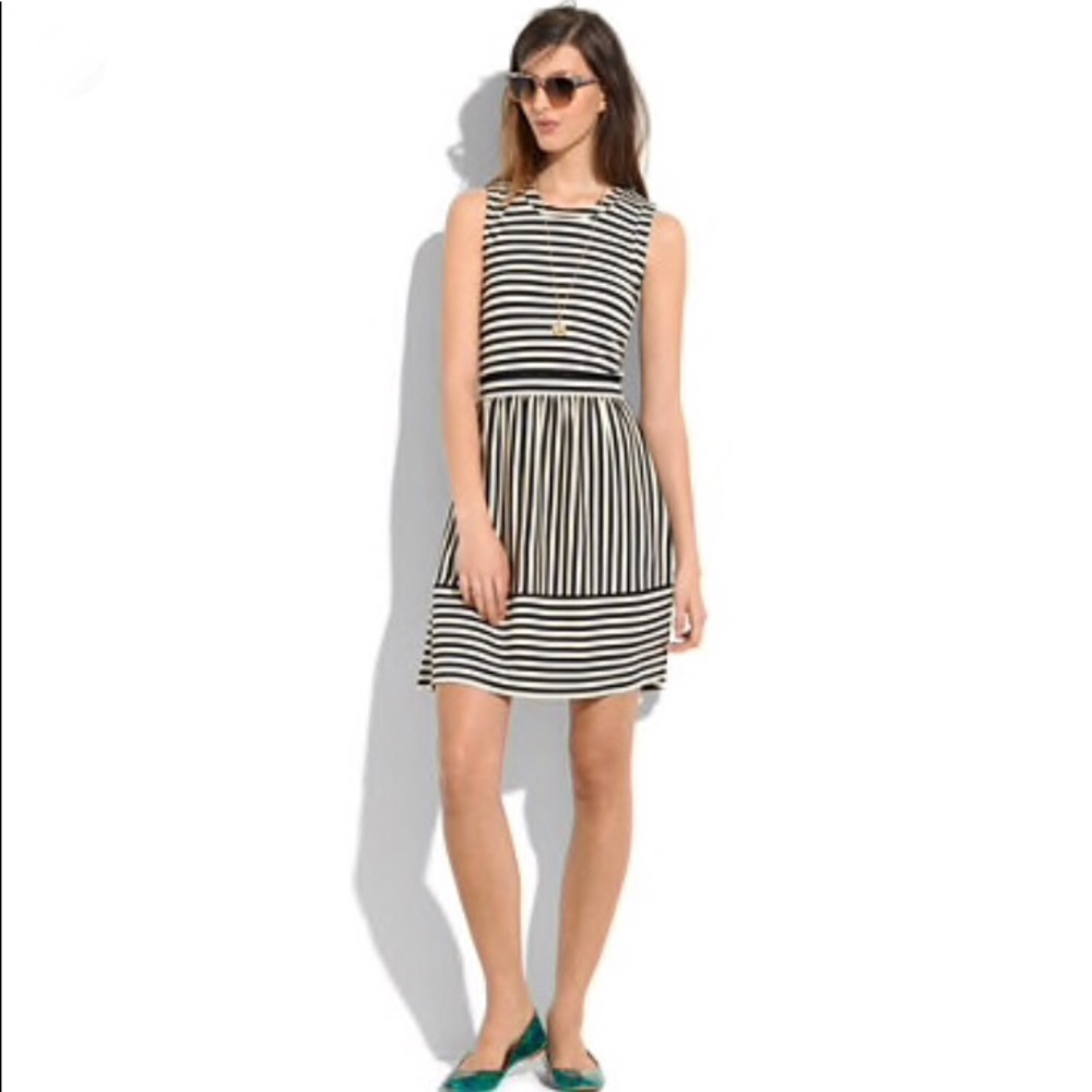 Madewell Hi-Line Black & White Striped Duet Dress